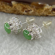 Type A Natural Green Jadeite Cabochon 6.7 by 5.2 by 2.5m Stone for Setting 4.46g (On Silver Earrings Mold) - Huangs Jadeite and Jewelry Pte Ltd