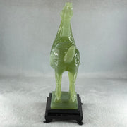 Natural Green Serpentine Horse with Wooden Stand Display 1640.4g 155.1 by 94.8 by 260.0mm - Huangs Jadeite and Jewelry Pte Ltd