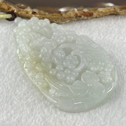 Type A Faint Green Lavender with Faint Yellow Patch Jadeite Bird with Flowers Pendant 79.61g 78.7 by 47.1 by 12.2mm - Huangs Jadeite and Jewelry Pte Ltd
