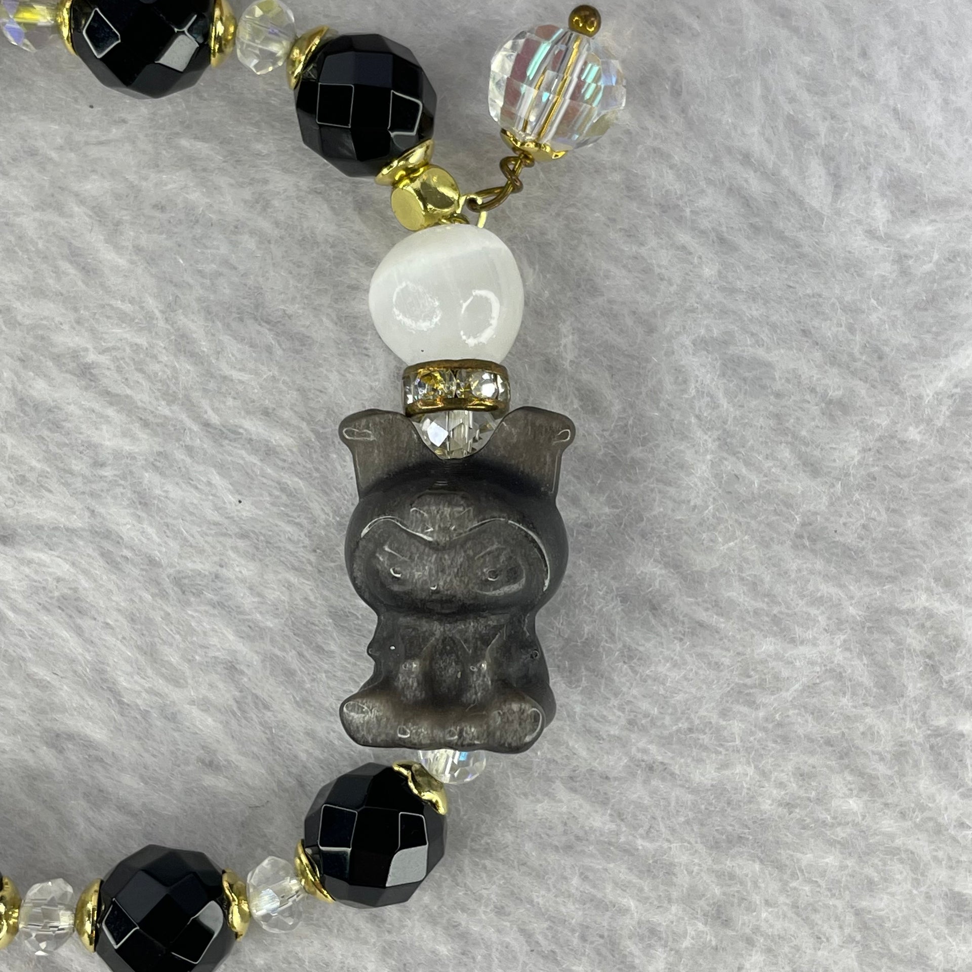 Black Agate Onyx with Selenite Bracelet 13.12g 8.0 mm 10 Beads - Huangs Jadeite and Jewelry Pte Ltd