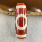Natural Powerful Tibetan Old Oily Red White Agate One Eye Gold Metal Element Dzi Bead Heavenly Master (Tian Zhu) 一眼金天珠 11.08g 37.6 by 13.6mm - Huangs Jadeite and Jewelry Pte Ltd
