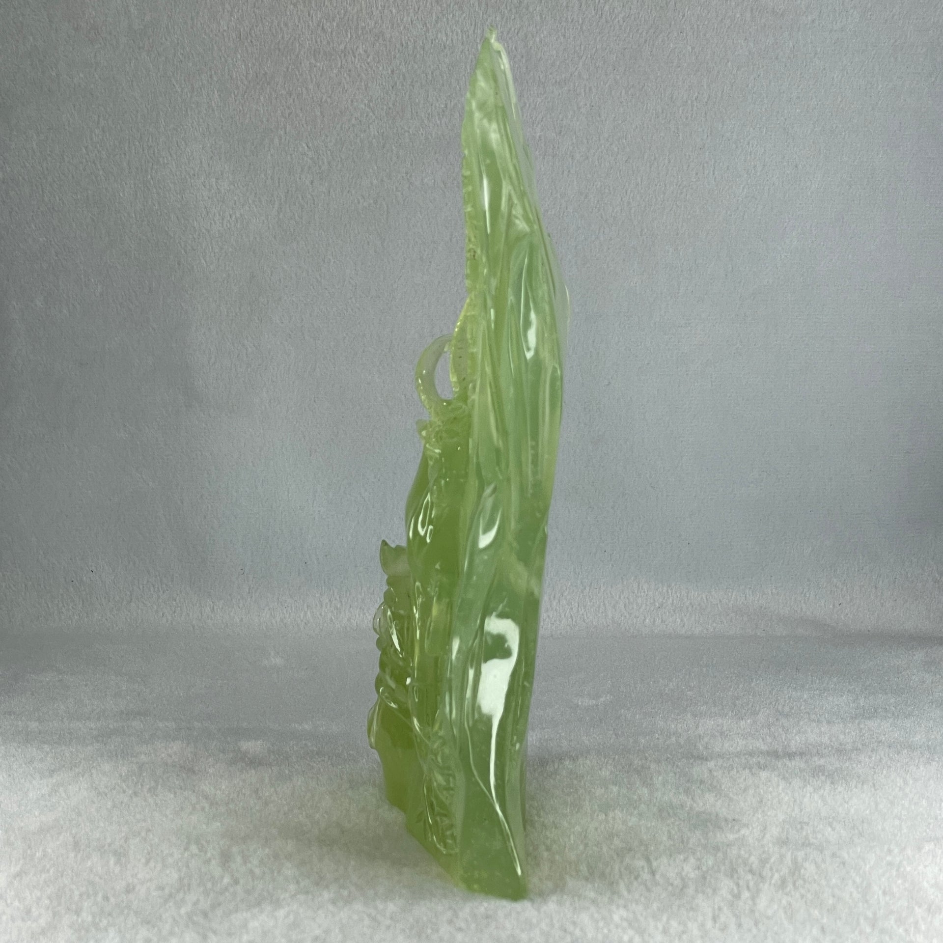 Natural Green Serpentine Goat on Moutain with Wooden Stand Display 828.2g 134.4 by 66.1 by 210.0mm - Huangs Jadeite and Jewelry Pte Ltd