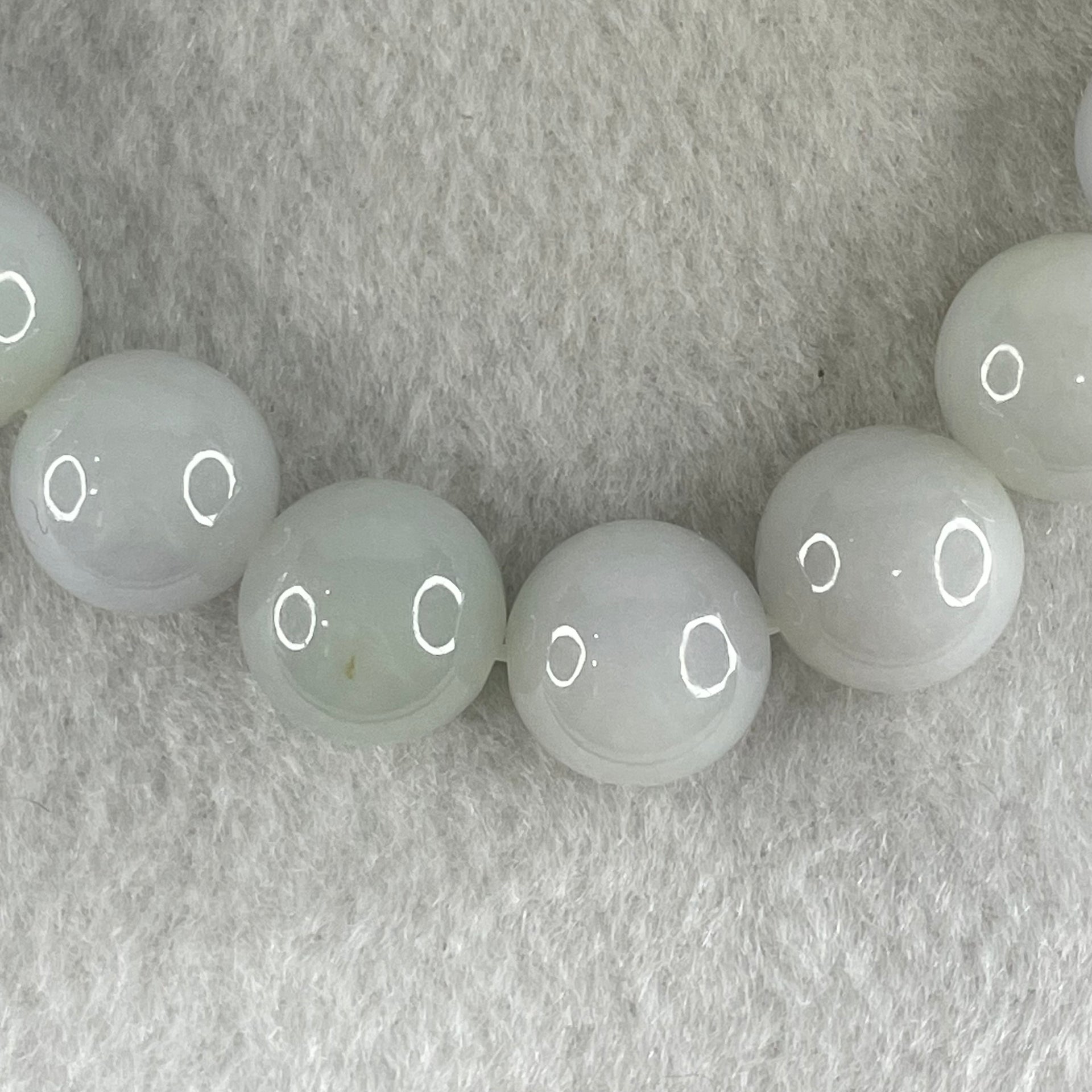 Type A Light Green with Light Lavender Jadeite Beads Bracelet 51.29g 15.5cm 12.3mm 16 Beads - Huangs Jadeite and Jewelry Pte Ltd