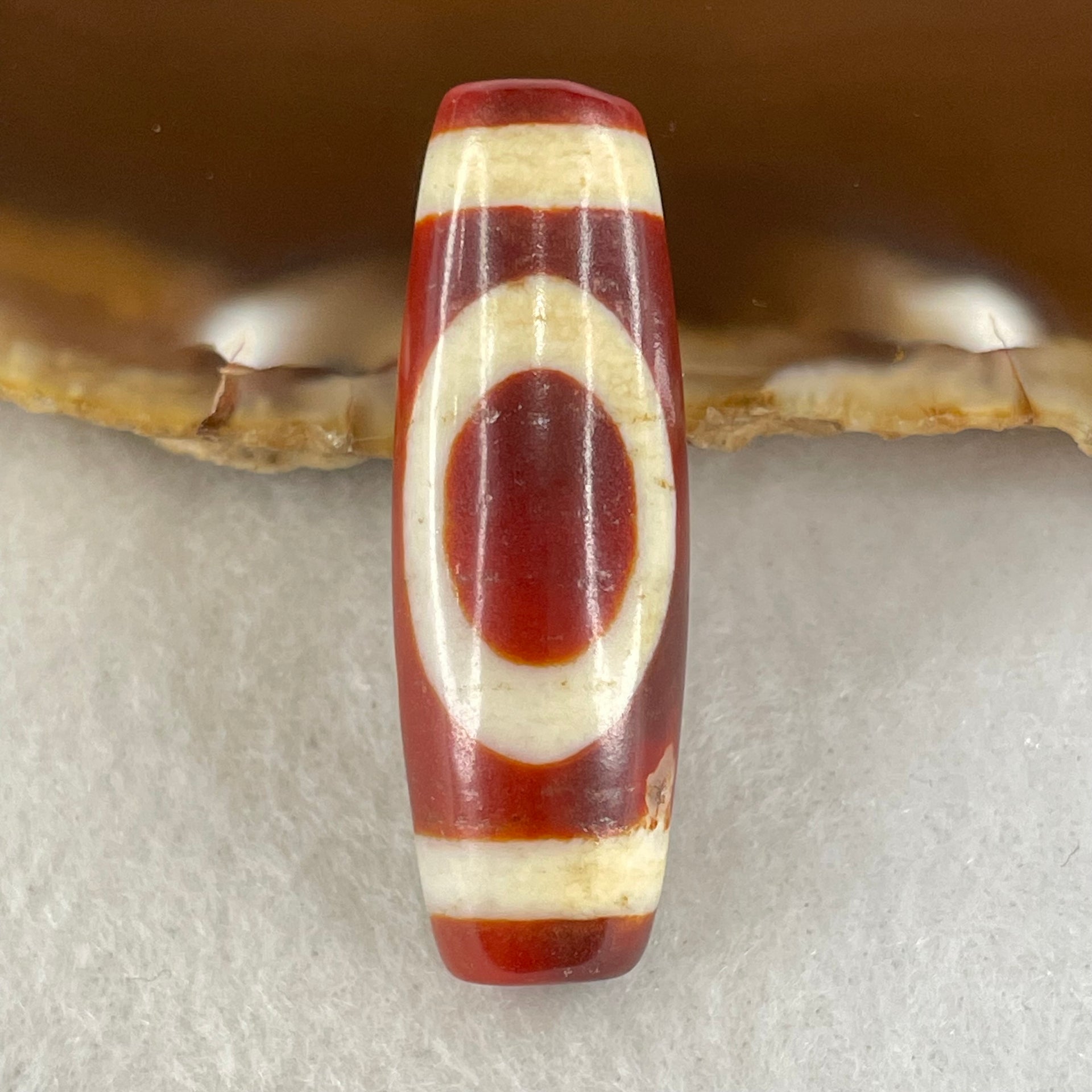 Natural Powerful Tibetan Old Oily Red White Agate One Eye Water Element Dzi Bead Heavenly Master (Tian Zhu) 一眼水元素天珠 9.44g 37.8 by 12.7mm - Huangs Jadeite and Jewelry Pte Ltd