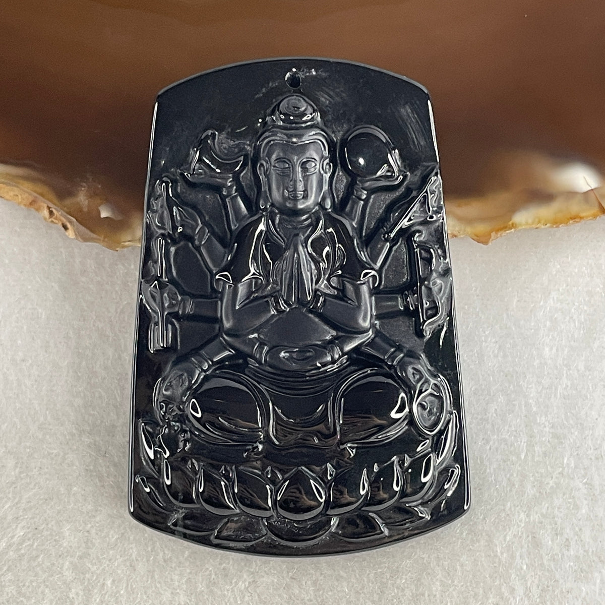Certified Natural Type A Black Omphacite Jadeite Thousand-Hands Guan Yin Pendant | Compassion & Divine Protection (29.80g | 59.9x41.0x9.2mm | Heart, Crown & Root Chakra Shield, Endless Blessings, All-Seeing Protection & Wealth Magnet)