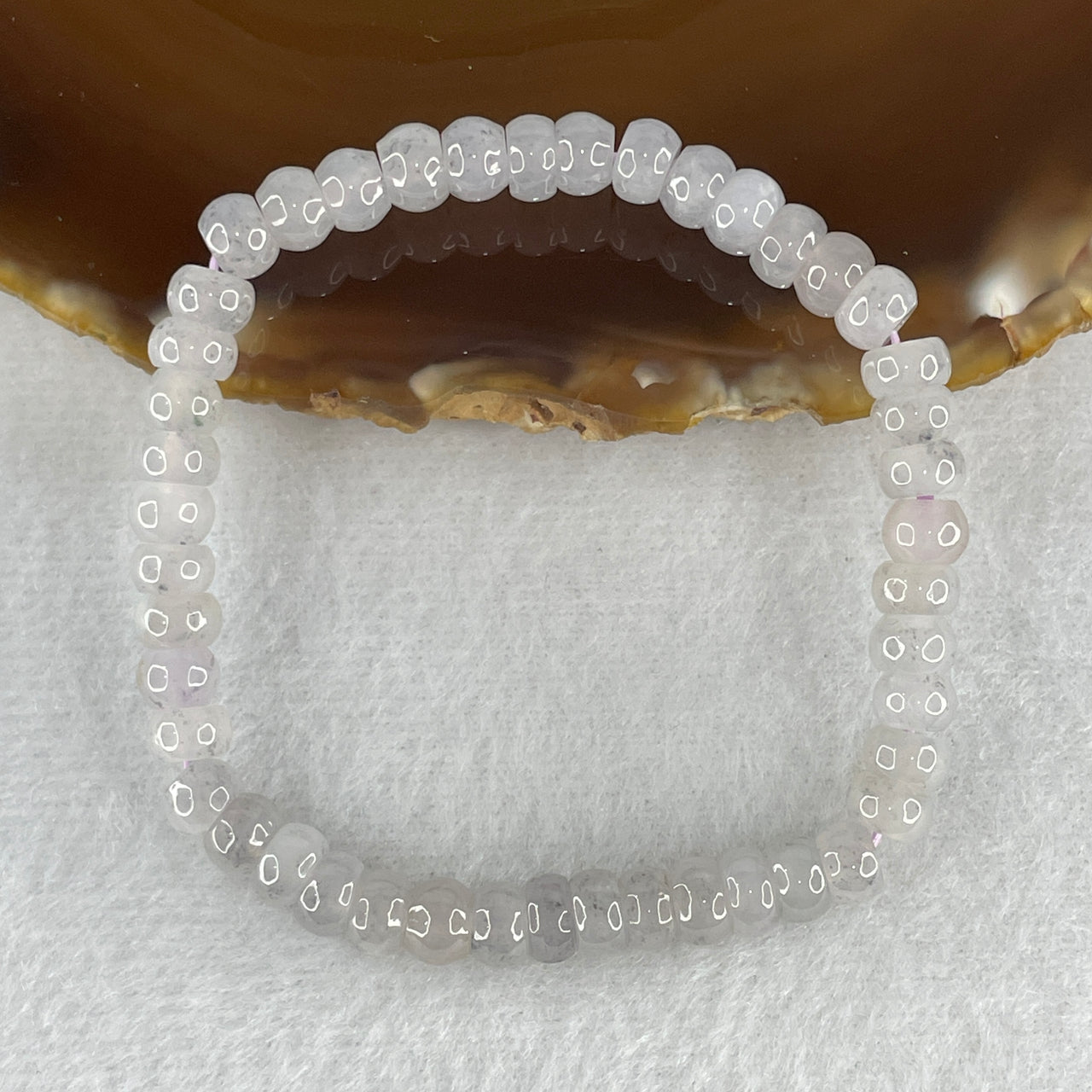 Certified Natural Type A Semi Icy Faint Lavender with Wuji Grey Piao Hua Jadeite Donut Beads Bracelet 14.12g 15.5cm 6.3mm 44 Beads
