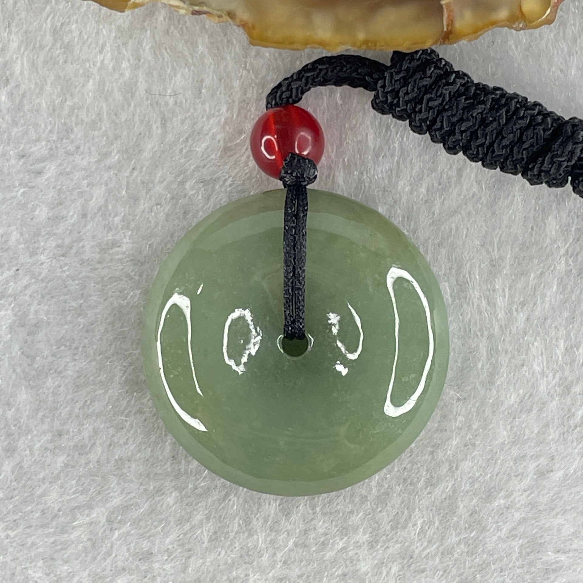 Natural Type A Green Jadeite Ping An Kou Donut Pendant in String Necklace 9.58g 24.7 by 7.1mm - Huangs Jadeite and Jewelry Pte Ltd