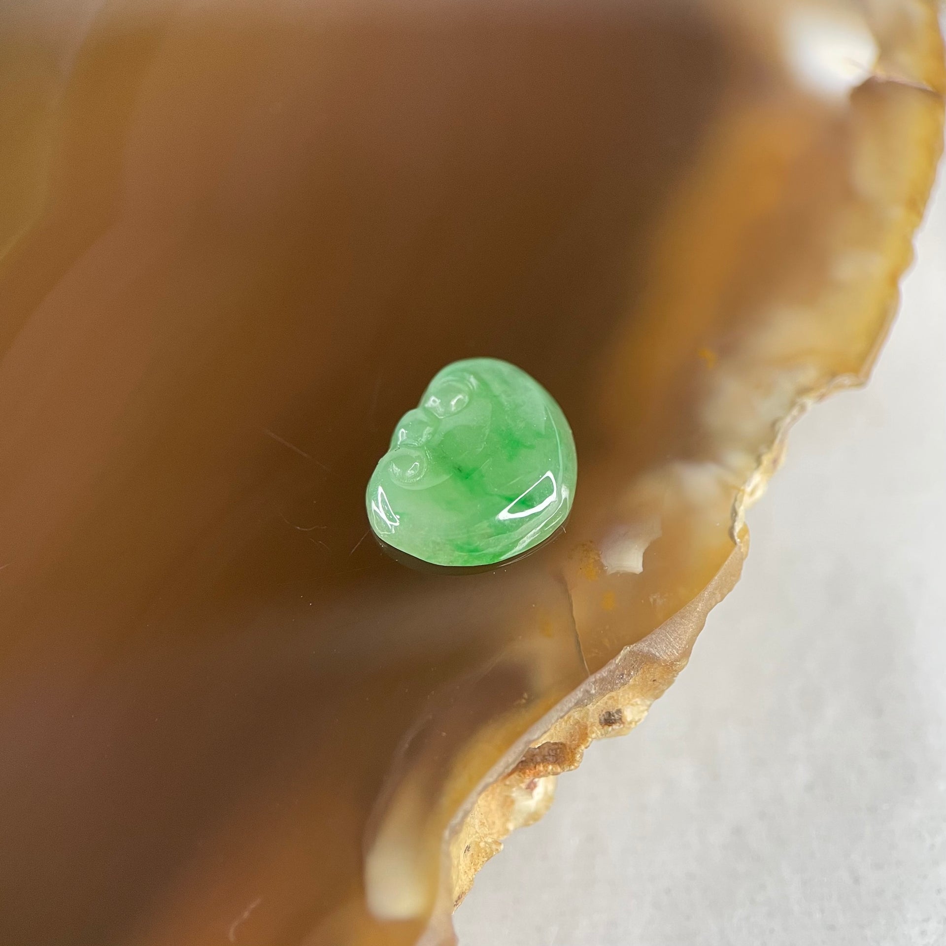 Type A Old Mine Full Green Jadeite Ruyi Charm Stone For Setting 0.41g 9.6 by 8.0 by 2.3mm - Huangs Jadeite and Jewelry Pte Ltd