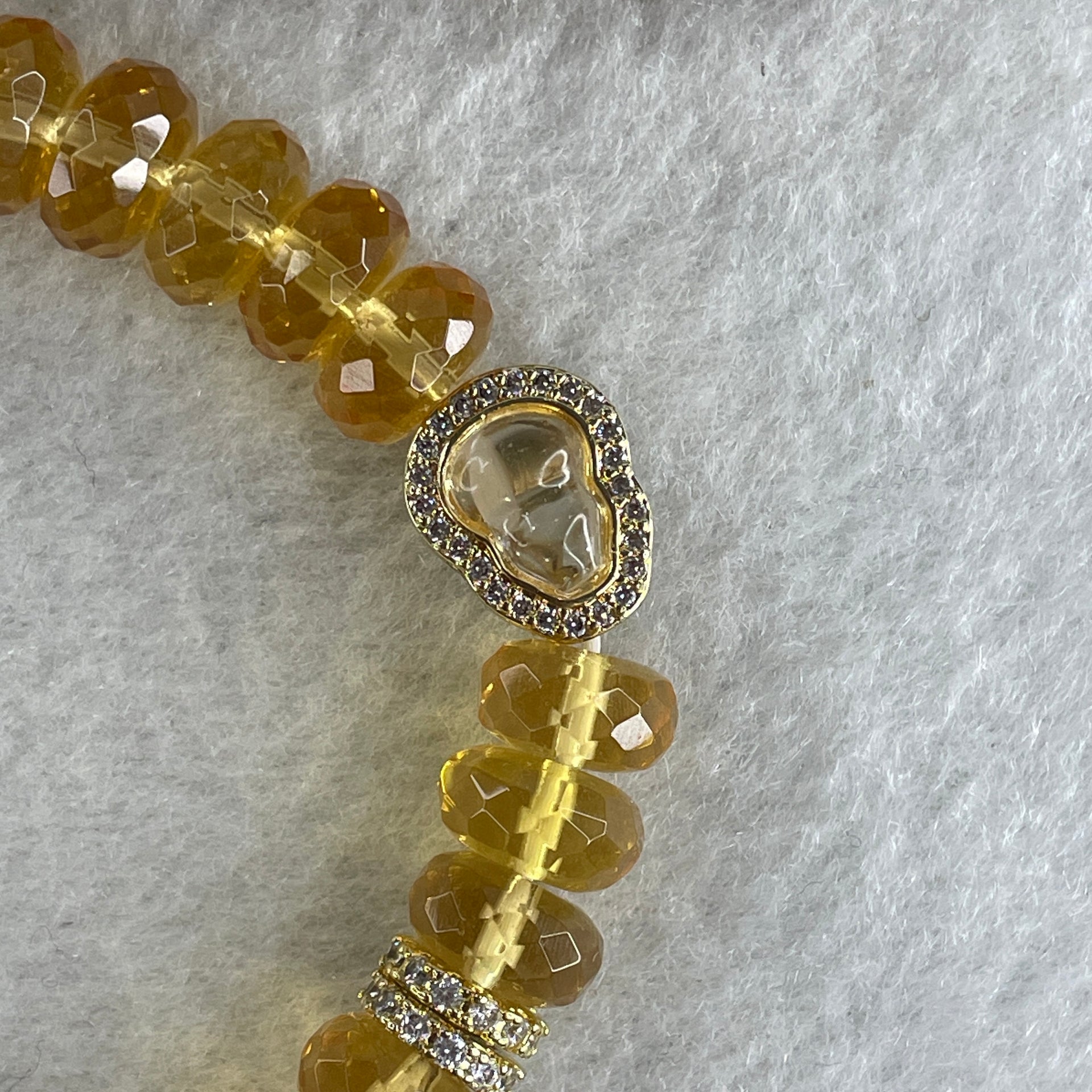 Natural Intense Yellow Citrine Donut with Hulu Charm Bracelet 26.29g 15cm 9.4mm 32 Beads - Huangs Jadeite and Jewelry Pte Ltd