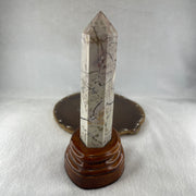 Natural Ligh Brown with Dark Brown Patches Dendritic Jasper Tower with Wooden Stand 403.60g 84.0 by 75.9 by 175.0mm - Huangs Jadeite and Jewelry Pte Ltd