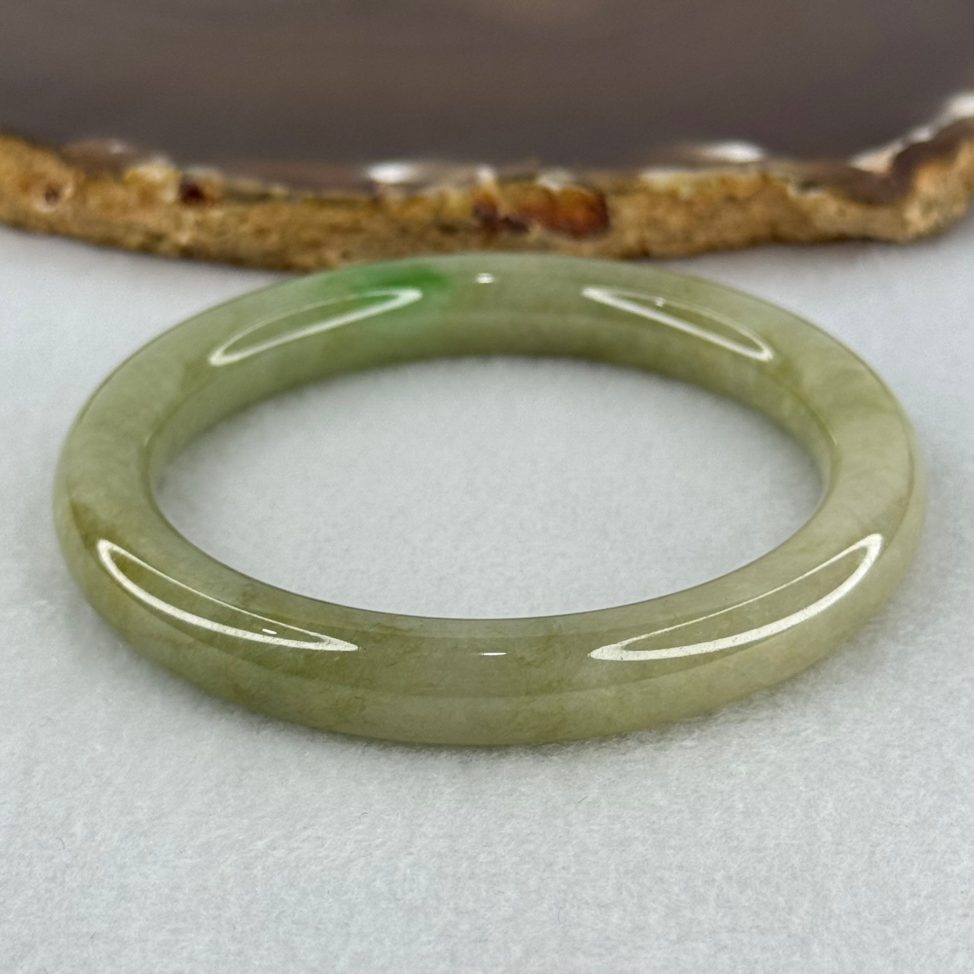 Type A Green with Brown and Emerald Green Patches Jadeite Bangle Internal Diameter 53.5mm 62.07g 9.2 by 8.6mm (Internal Lines) - Huangs Jadeite and Jewelry Pte Ltd