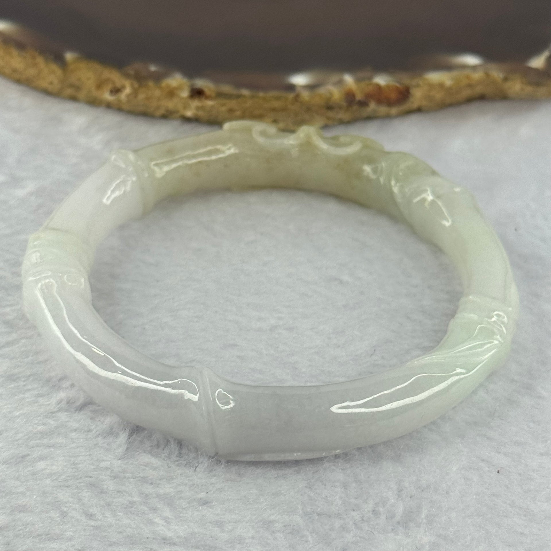 Type A Light Lavender and Yellow Jadeite Bamboo, Flower and Butterfly Bangle 55.16g 13.1 by 10.5mm Internal Diameter 59.9mm - Huangs Jadeite and Jewelry Pte Ltd