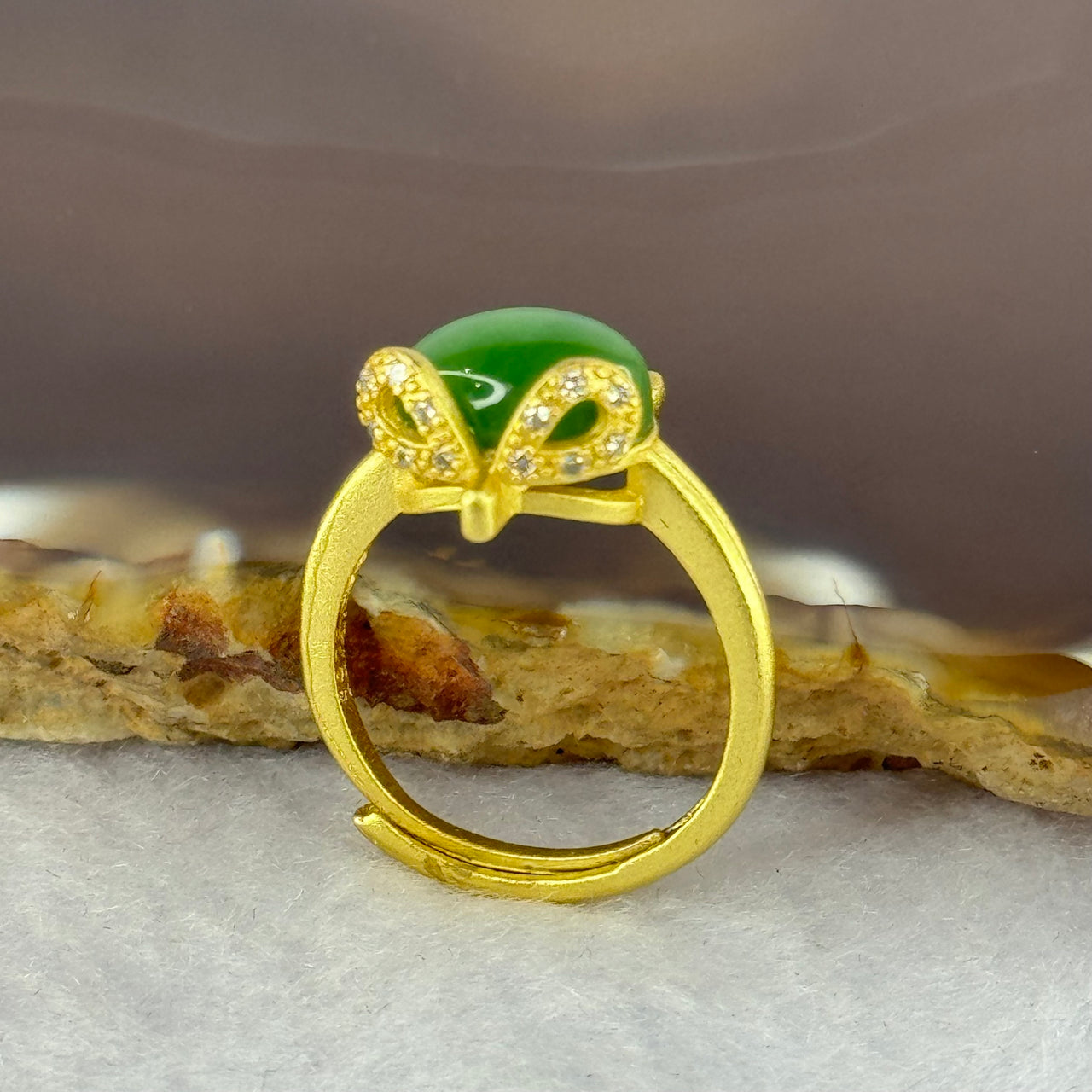 Type A Chalcedony in S925 Sliver Ring In Gold Color (Adjustable Size) 2.40g 9.8 by 8.0 by 4.6mm - Huangs Jadeite and Jewelry Pte Ltd