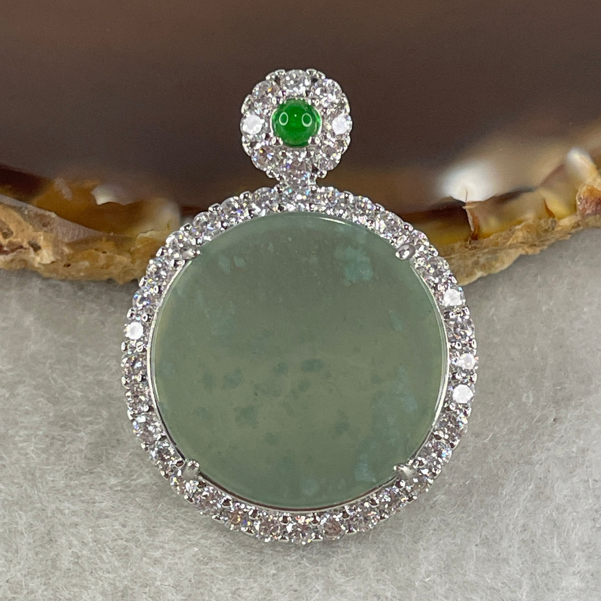 Natural Type A Icy Light Green Jadeite Round Wushipai Pendant in S925 Silver | (6.62g | 20.0 x 10.0mm | Unobstructed Peace & Protection Anchor, Feng Shui Harmony & Executive Calm Pendant) - Huangs Jadeite and Jewelry Pte Ltd