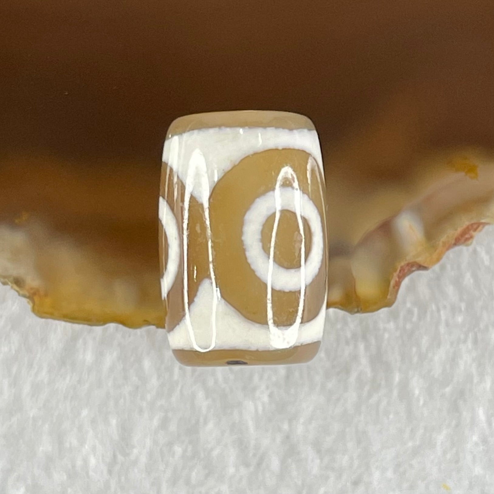Natural Powerful Tibetan Old Oily Dark Brown With White Agate 3 Eyes Dzi Bead Heavenly Master (Tian Zhu) 三眼天诛 3.10g 15.6 by 10.6mm - Huangs Jadeite and Jewelry Pte Ltd