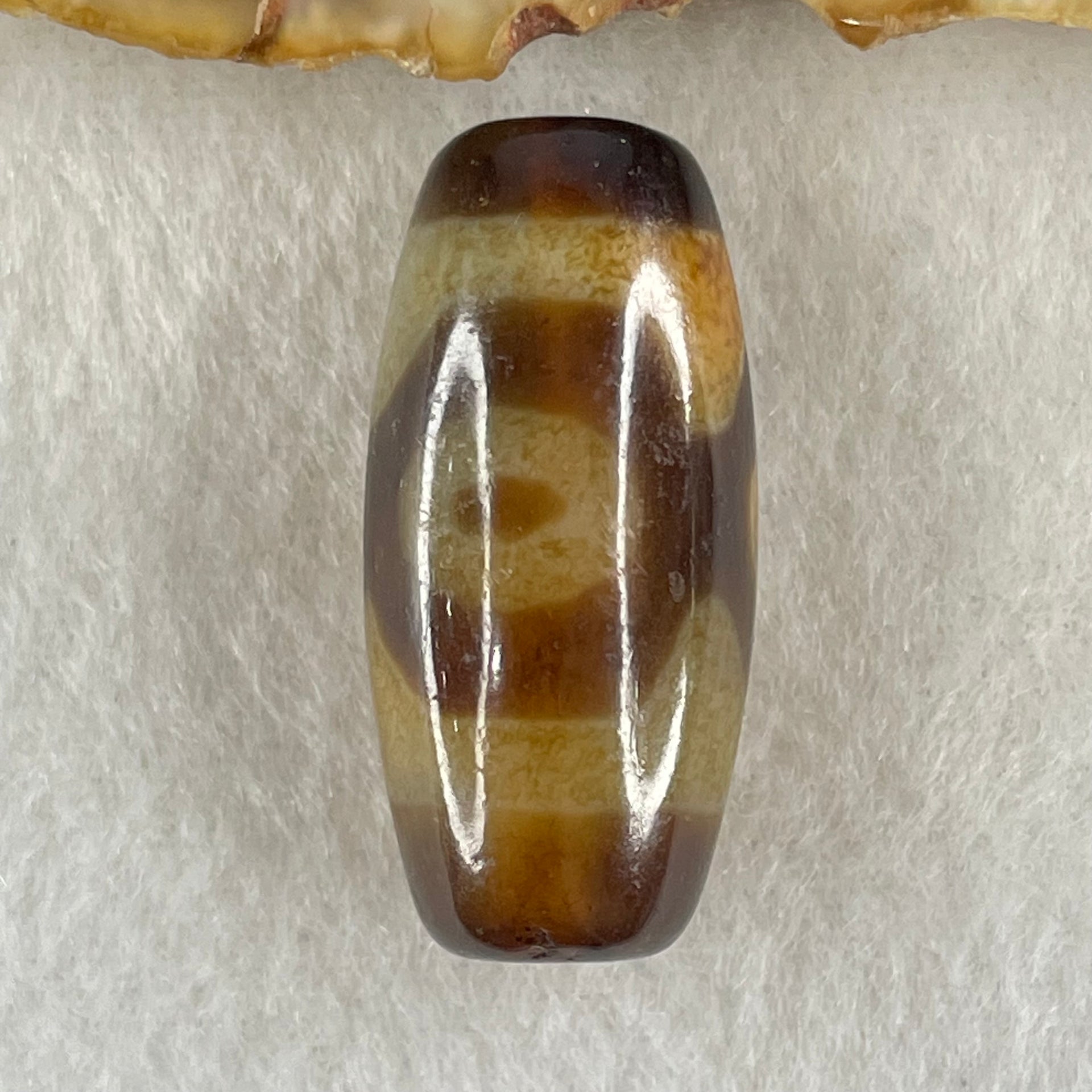 Natural Powerful Tibetan Old Oily Agate 3 Eyes Dzi Bead Heavenly Master (Tian Zhu) 三眼天诛 9.46g 30.0 by 14.3mm - Huangs Jadeite and Jewelry Pte Ltd