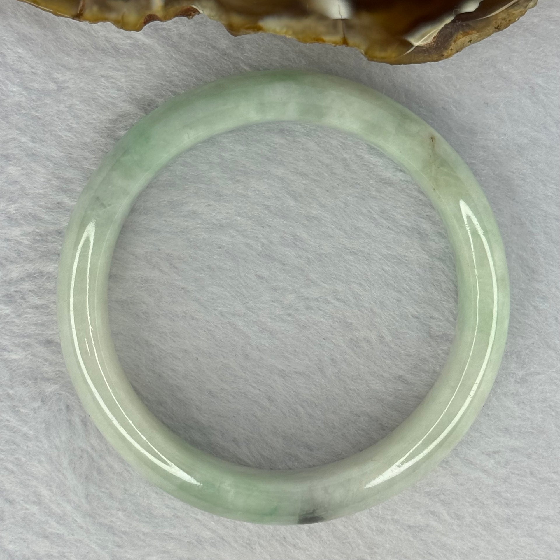 Type A Green With Grey Patch Jadeite Bangle 40.11g Internal Diameter 49.0mm 12.6 by 7.3mm (External Line) - Huangs Jadeite and Jewelry Pte Ltd