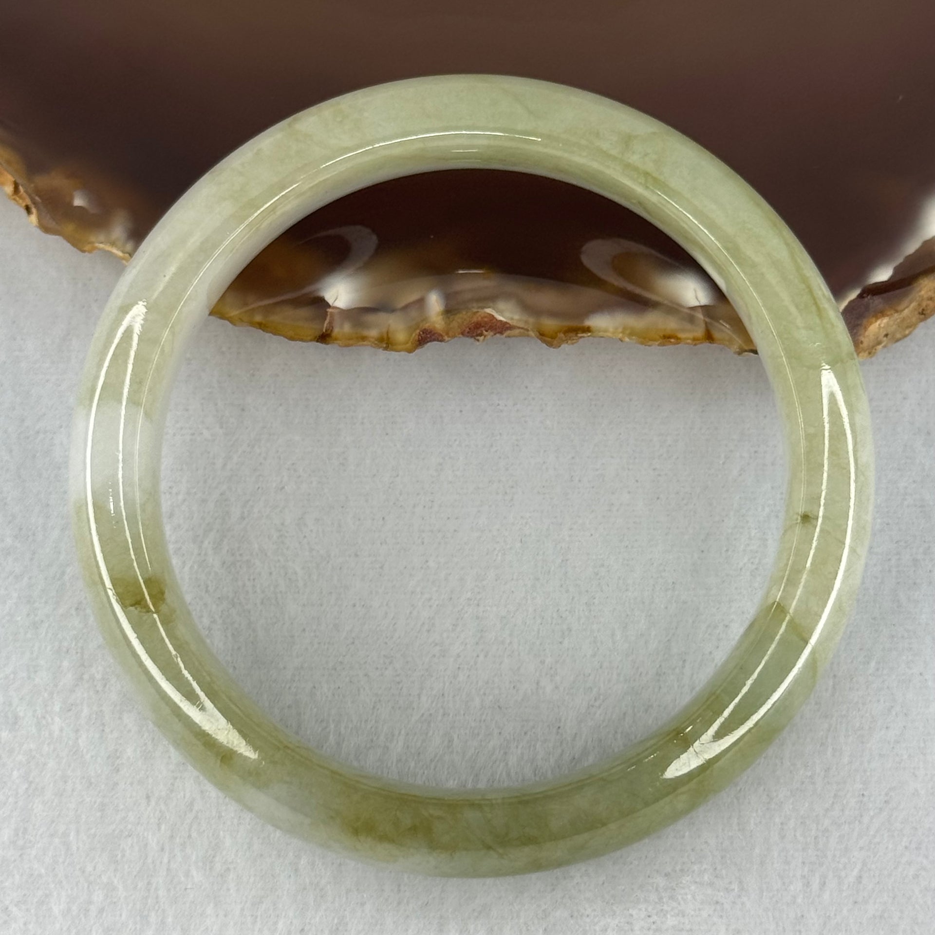 Type A Green Patches with Faint Pinkish Lavender Jadeite Bangle Internal Diameter 56.6mm 59.85g 14.1 by 8.4mm (External Lines) - Huangs Jadeite and Jewelry Pte Ltd