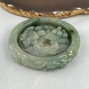 Type A Blueish Green Jadeite Phoenix with Prosperity Flowers Bangle Inner Diameter 57.2mm 12.4 by 10.6mm and Pendant 55.6 by 12.4mm Total Weight 124.77g - Huangs Jadeite and Jewelry Pte Ltd