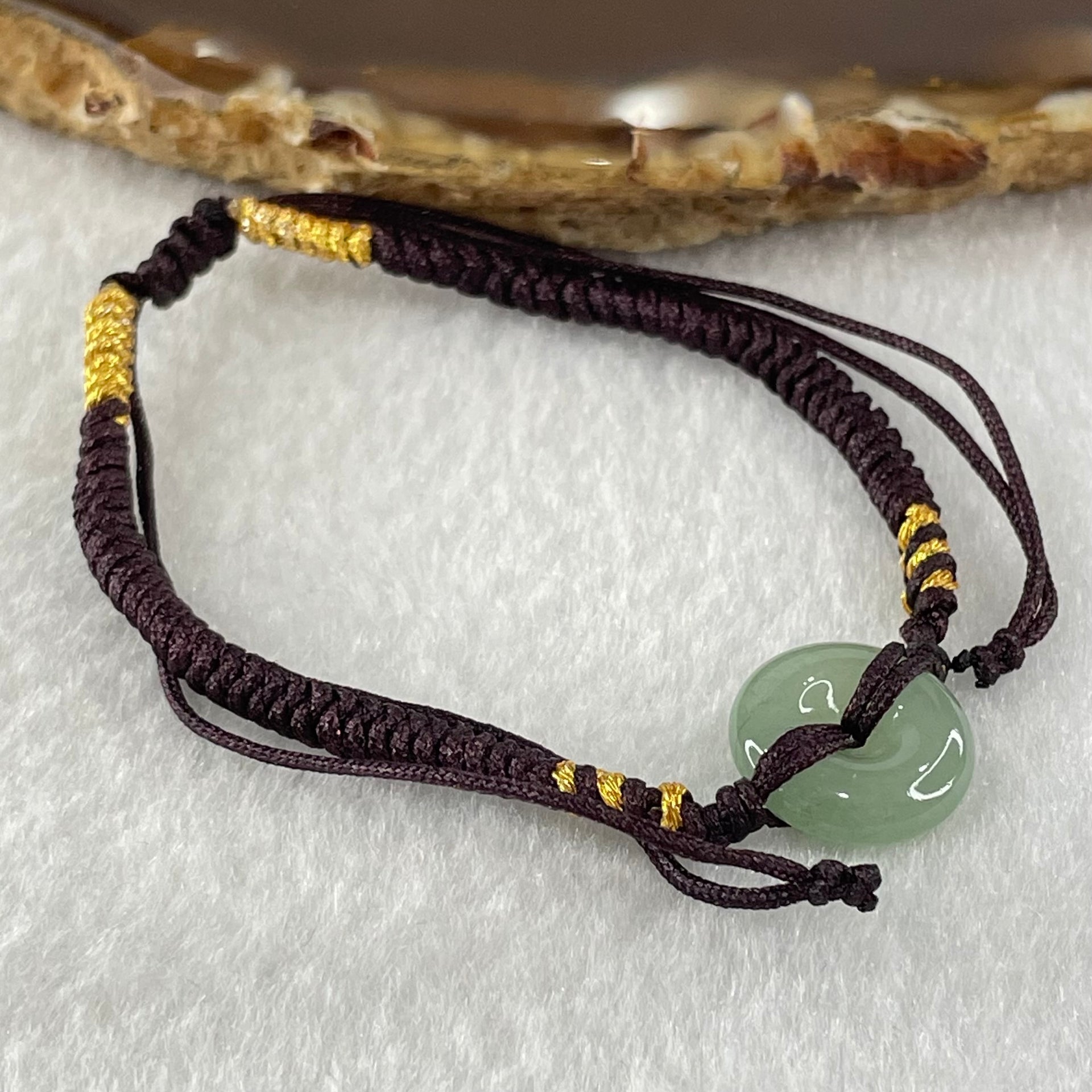 Type A Blueish Green Jadeite Ping An Kou Donut In String Bracelet 2.06g 12.7 by 4.4mm - Huangs Jadeite and Jewelry Pte Ltd