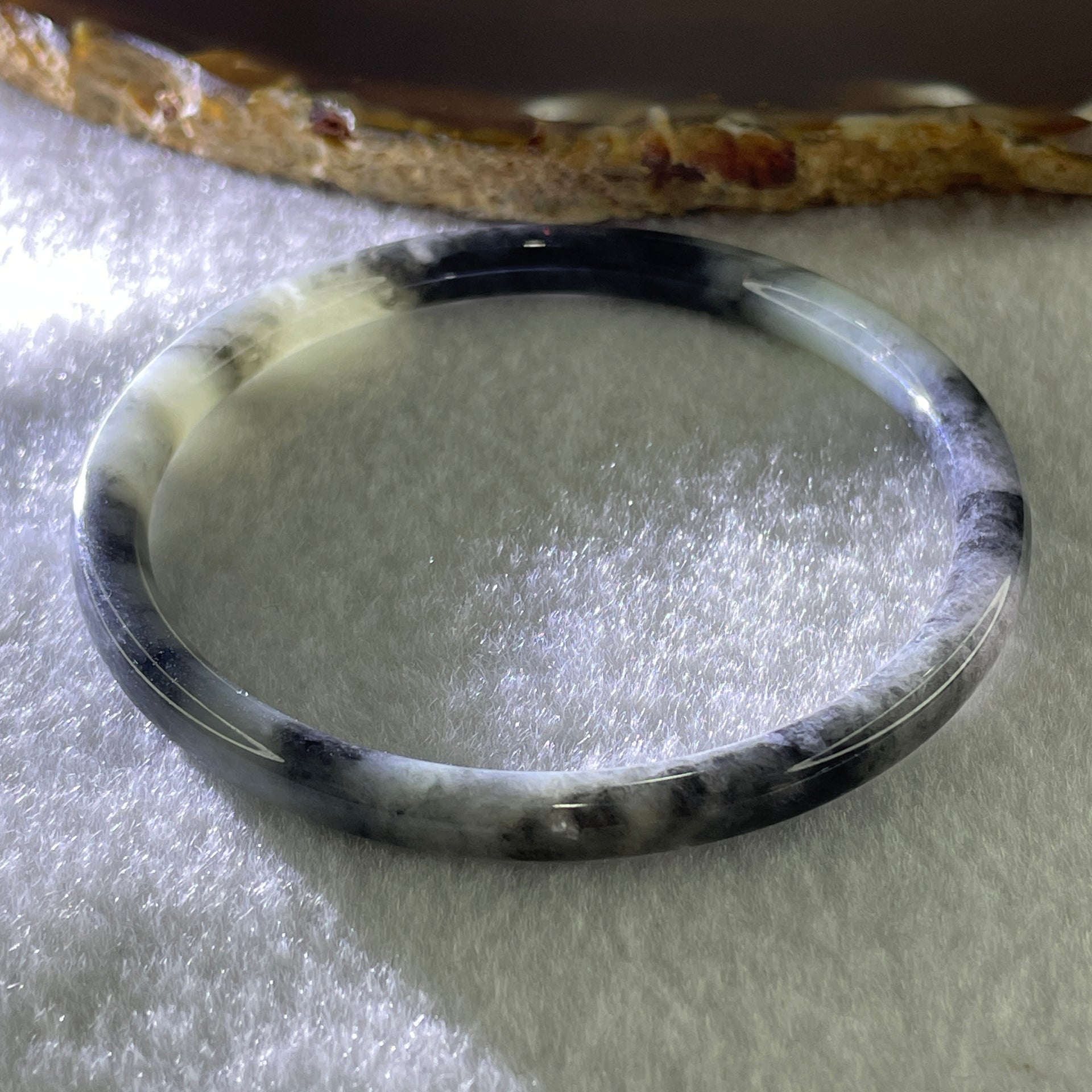 Type A Natural Wuji Grey with Green Piao Hua Jadeite Bangle 15.55g Internal Diameter 56.9mm 5.5 by 5.4mm (Very Slight Internal Lines) - Huangs Jadeite and Jewelry Pte Ltd