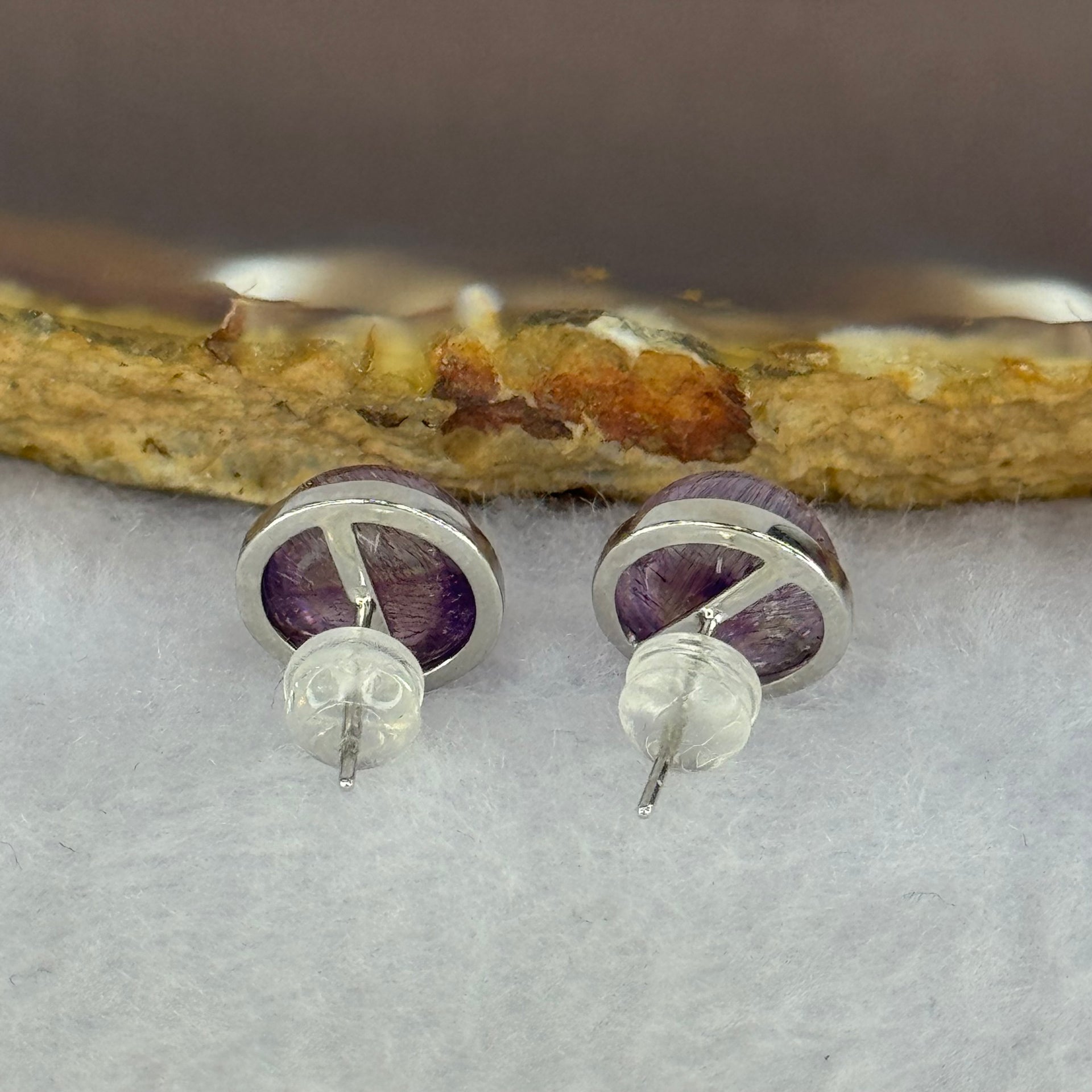 Good Grade Natural Super 7 S925 Sliver Earrings 2.55g 9.2 by 5.5mm - Huangs Jadeite and Jewelry Pte Ltd