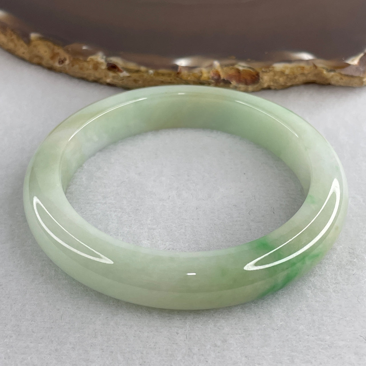 Natural Type A Multicolor Jadeite Bangle | 53.5mm Light Green with Emerald Green & Lavender Patches | Very Very Slight Internal Line "San Cai" Round Wrist Heirloom (52.00g 11.1x9.0mm)