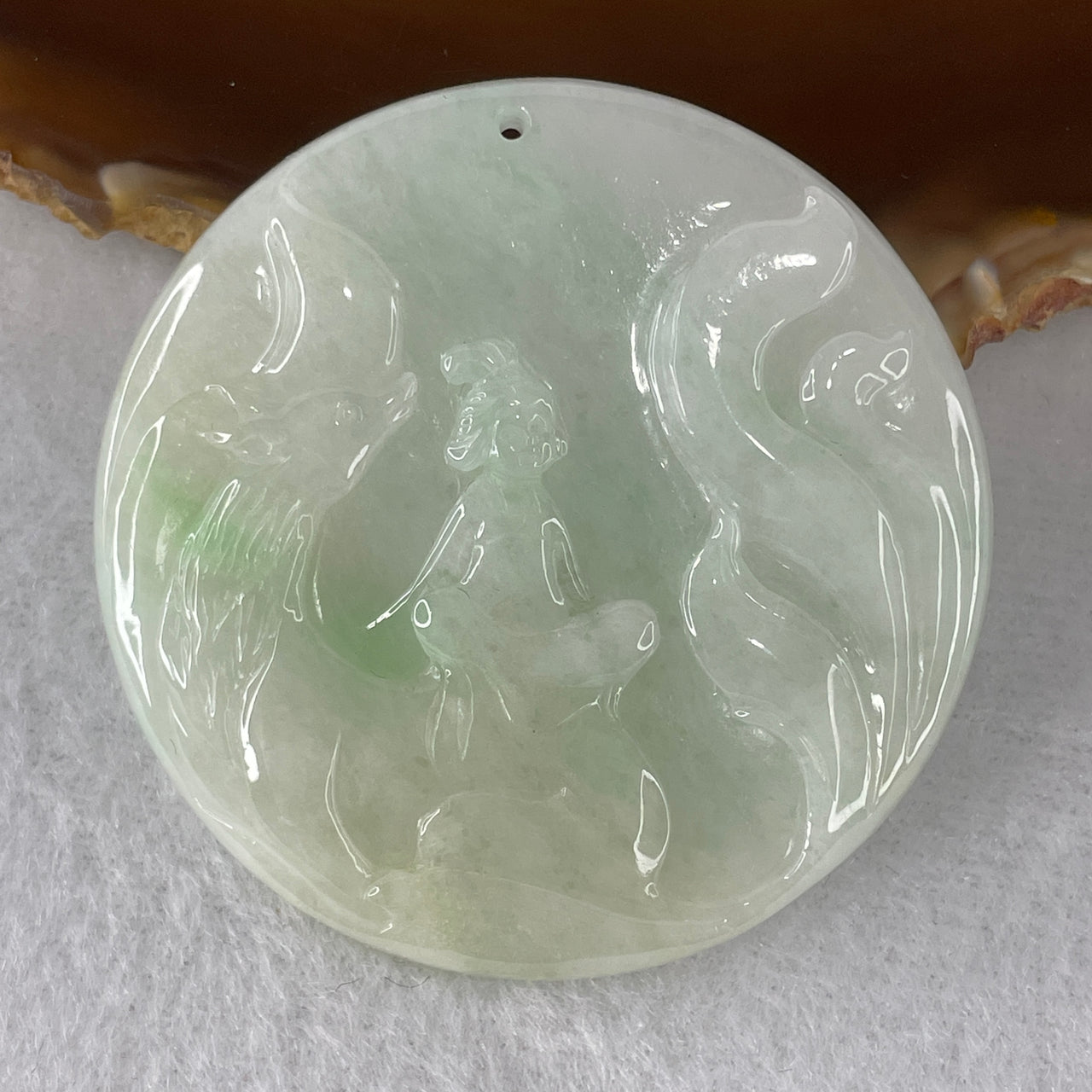 Certified Natural Type A Light Green & Apple Green Piao Hua Jadeite Nine-Tailed Fox Pendant | Masterpiece Hand-Carved Myanmar Feicui | Supreme "Huxian" Personal Charm, Wealth Lock & Sovereign Protection Amulet (32.47g | 51.2x6.0mm)