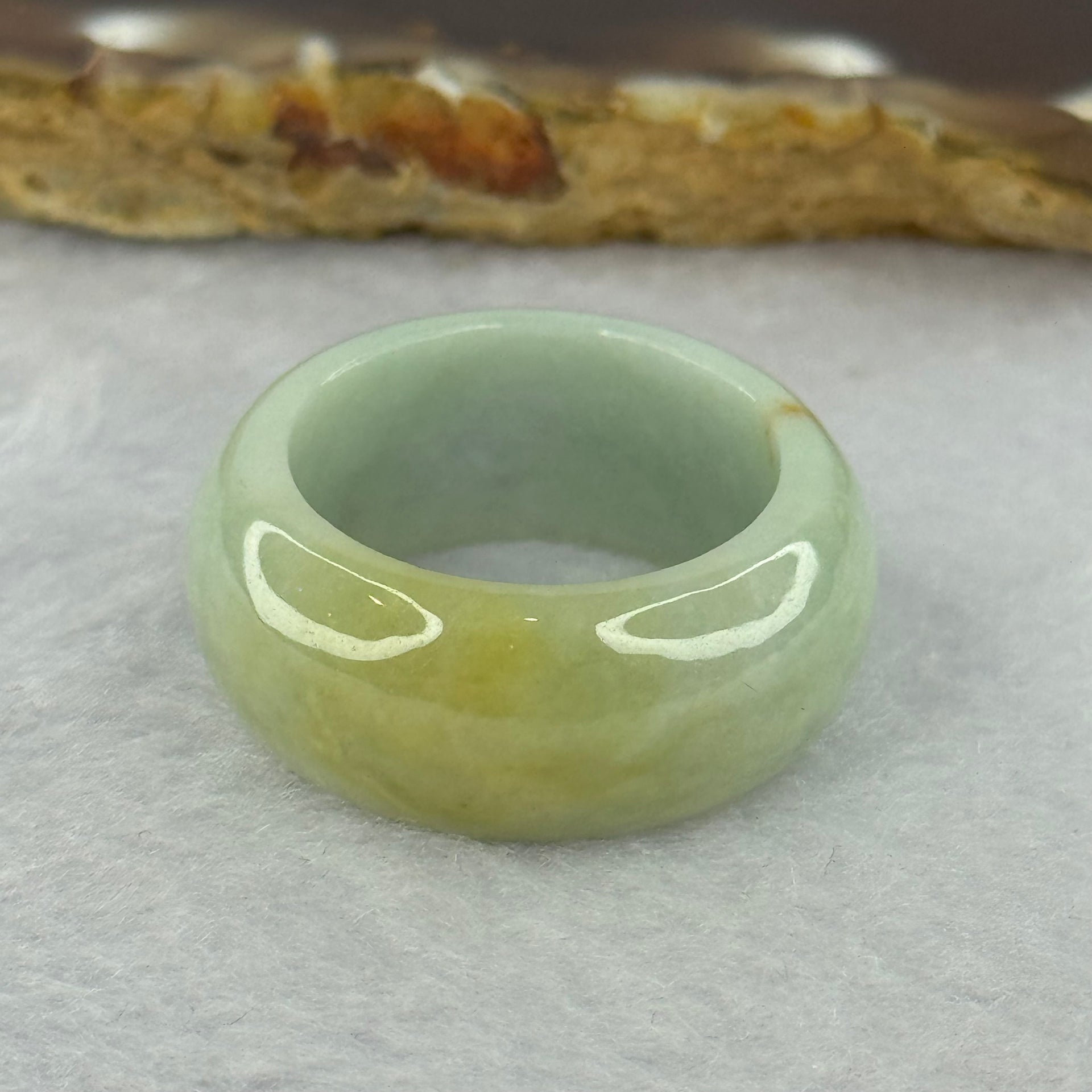 Type A Light Blueish Green and Yellow Patch Jadeite Ring 9.67g 11.4 by 4.7mm US10 HK22.25 - Huangs Jadeite and Jewelry Pte Ltd