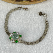 Type A Icy Blueish Green 7.9 by 3.5mm and Green Jadeite Cabochons With Crystals in S925 Sliver Bracelet 4.94g - Huangs Jadeite and Jewelry Pte Ltd