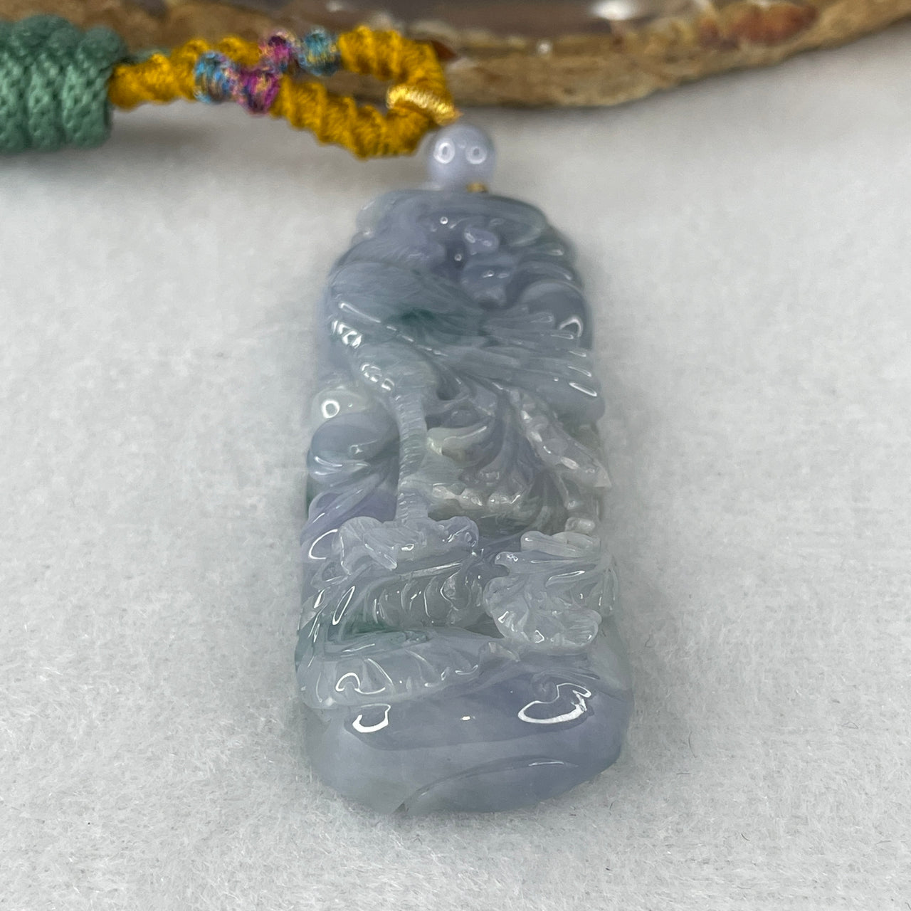 Certified Natural Type A Intense Lavender & Green Piao Hua Jadeite Phoenix Pendant | Saturated Myanmar Feicui Spiritual Ascension Amulet (38.95g | 67.3x24.0x12.2mm)