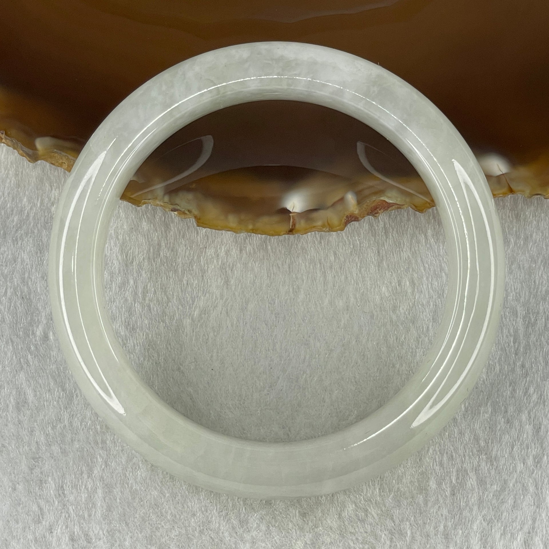 Natural Type A Jelly Faint Green to White Jadeite Bangle 57.86g Inner Diameter 53.8mm 12.7 by 8.1mm (External and Internal Lines) - Huangs Jadeite and Jewelry Pte Ltd