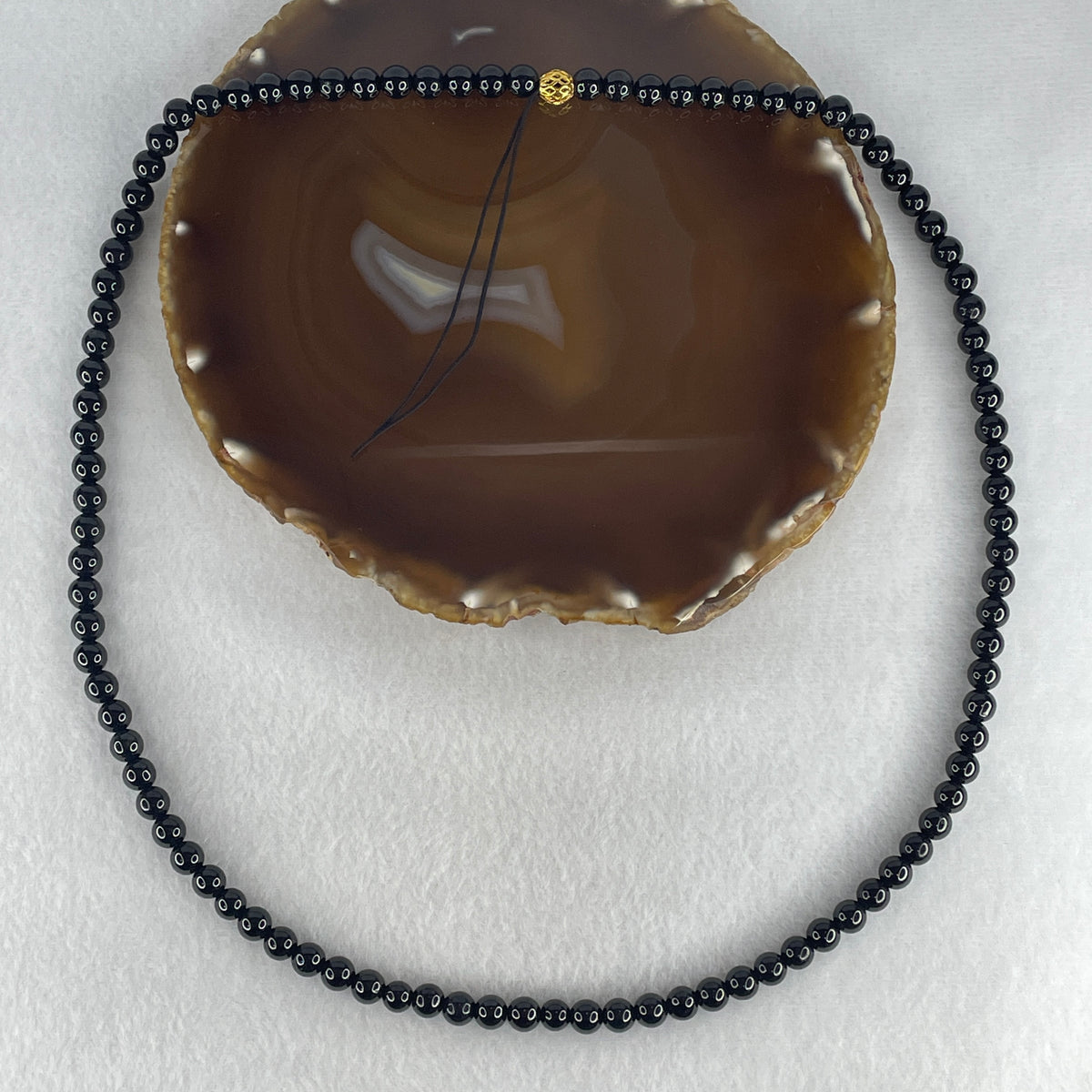 Certified Type A Opaque Black Omphacite Jadeite Beads Necklace | 7.0mm Natural Black Jade Long Continuous Protection Mala & Prayer Strand (57.75g | 62cm | 97 Beads)