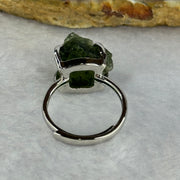 Natural Czech Republic Moldavite Meteorite Crystal in S925 Sliver Ring (Adjustable Size) 天然捷克陨石925银戒指 4.59g 14.0 by 13.3 by 13.5mm - Huangs Jadeite and Jewelry Pte Ltd