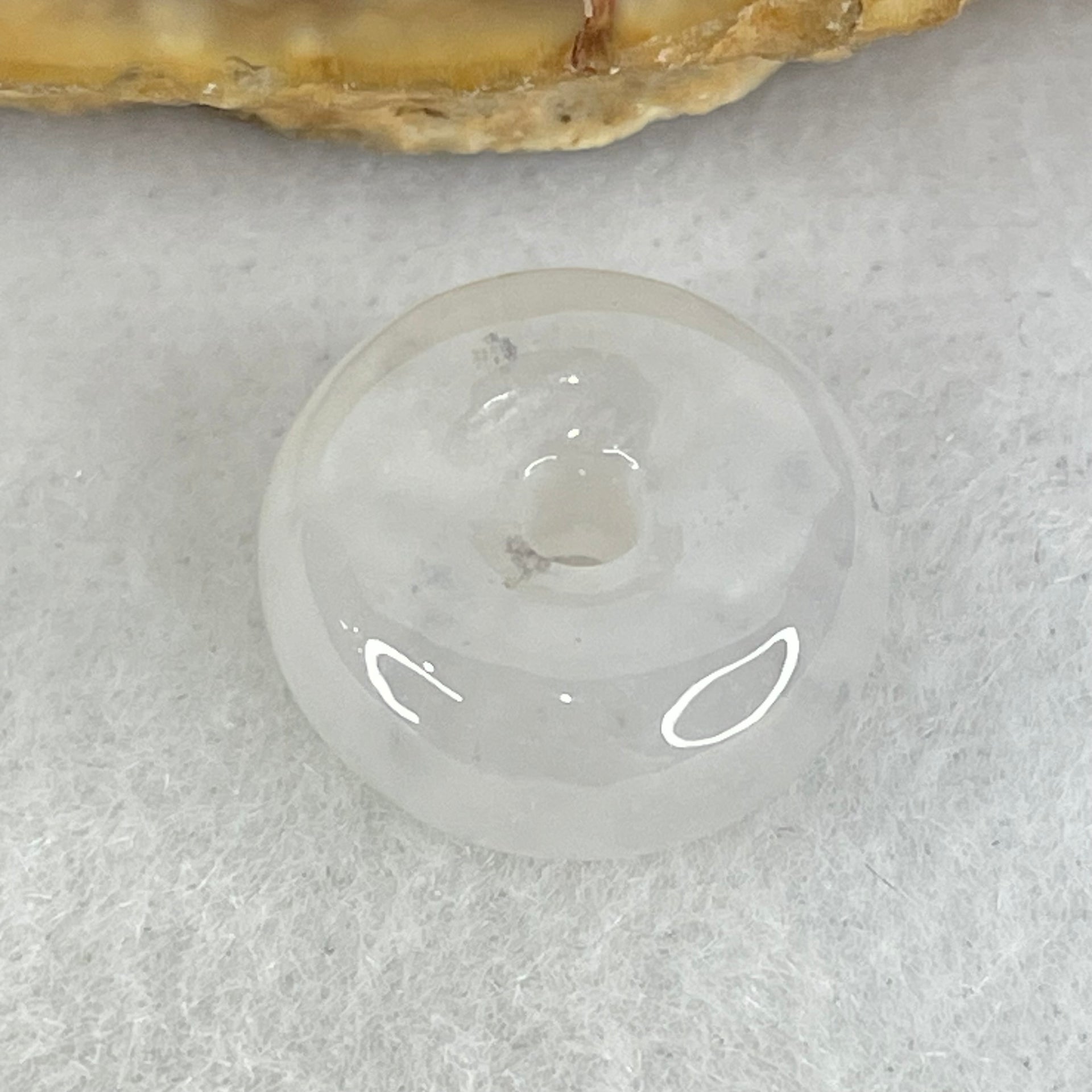 Type A Semi Icy Faint Lavender To White With Wuji Grey Spots Jadeite Ping An Kou Donut Pendant 2.90g 14.4 by 6.9mm - Huangs Jadeite and Jewelry Pte Ltd