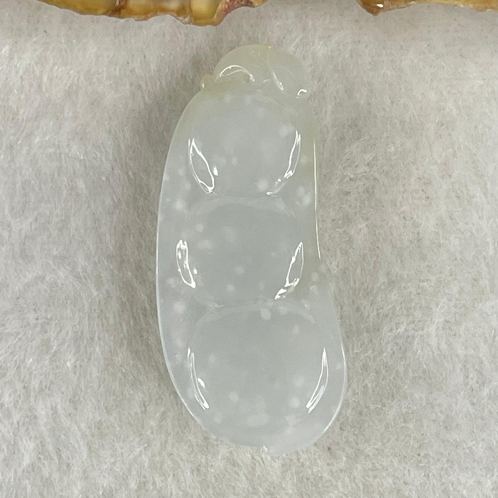 Type A Semi Icy Faint Green with Muna Jadeite Peapod Pendant 5.34g 35.5 by 15.5 by 5.9mm - Huangs Jadeite and Jewelry Pte Ltd