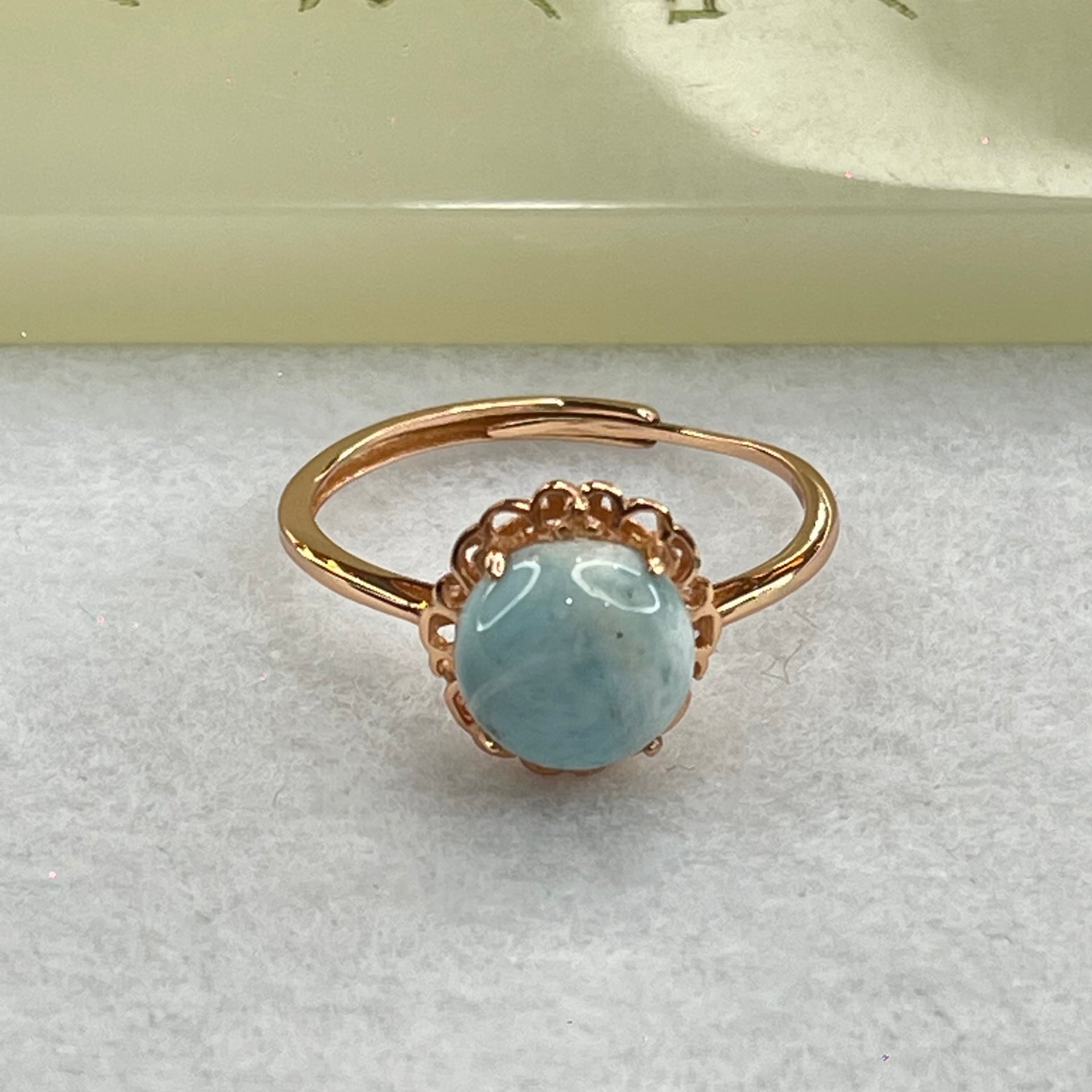 Natural Larimar in S925 Silver Rose Gold Color Ring (Adjustable Size) 1.97g 9.1 by 4.5mm - Huangs Jadeite and Jewelry Pte Ltd