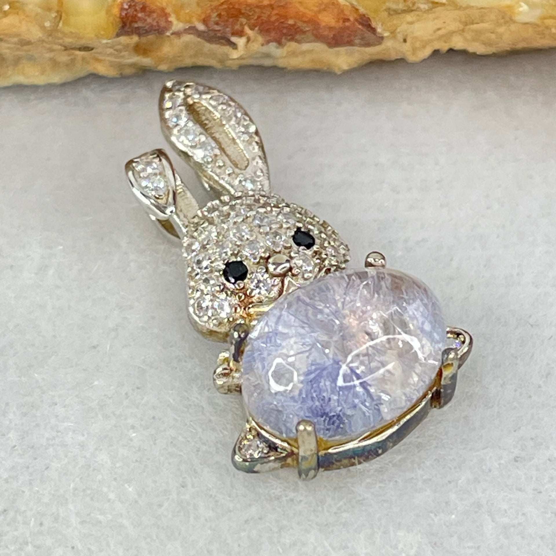 Rare Natural Blue Dumortierite Rutilated Quartz in S925 Sliver Rabbit Pendant 2.44g 10.0 by 7.3 by 5.0mm - Huangs Jadeite and Jewelry Pte Ltd