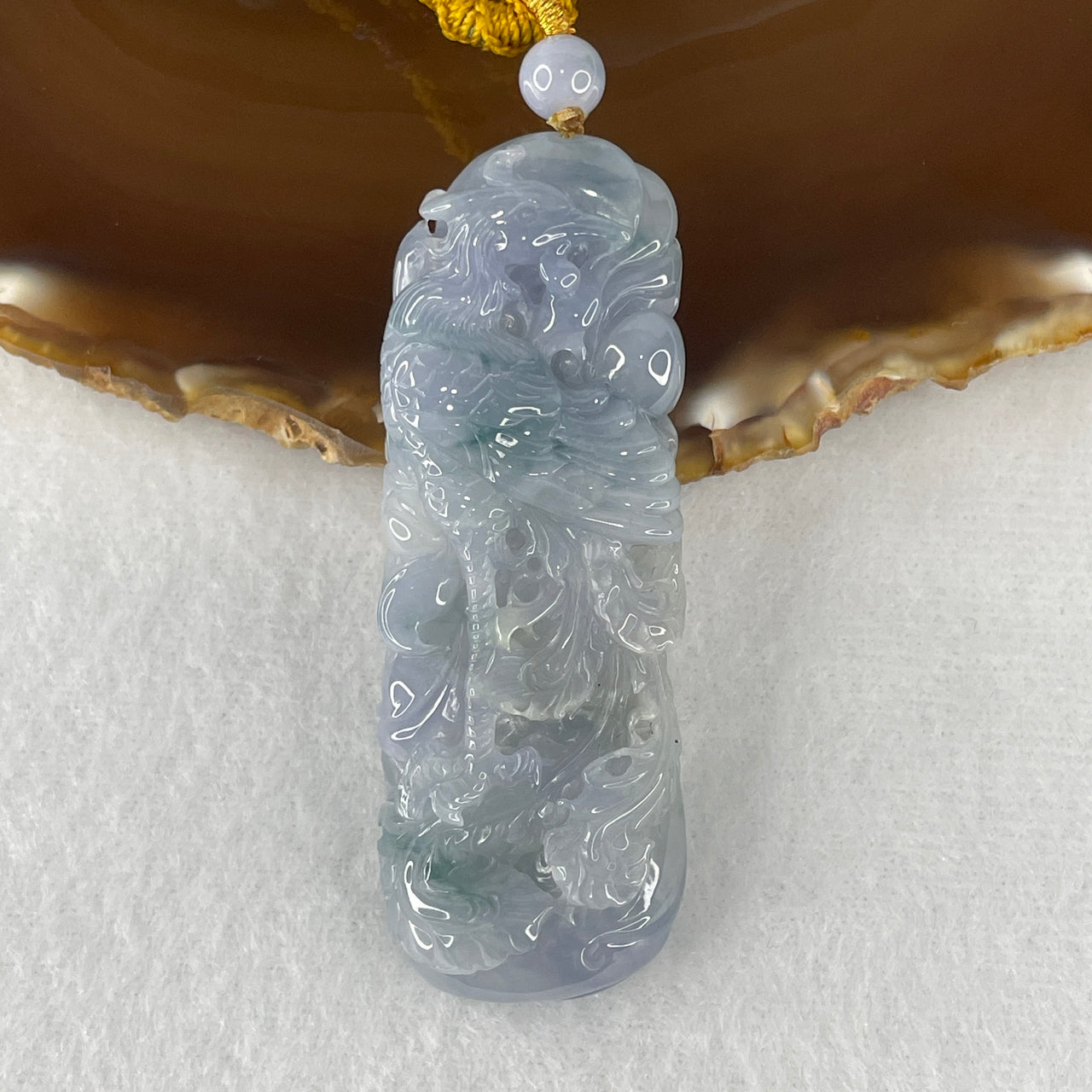 Certified Natural Type A Intense Lavender & Green Piao Hua Jadeite Phoenix Pendant | Saturated Myanmar Feicui Spiritual Ascension Amulet (38.95g | 67.3x24.0x12.2mm)