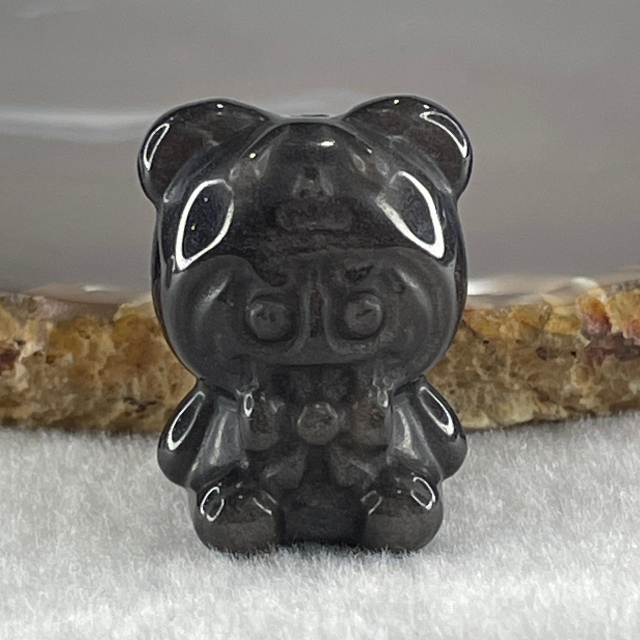 Black Obsidian Labubu Charm Display 15.77g 29.2 by 22.3 by 20.2mm - Huangs Jadeite and Jewelry Pte Ltd