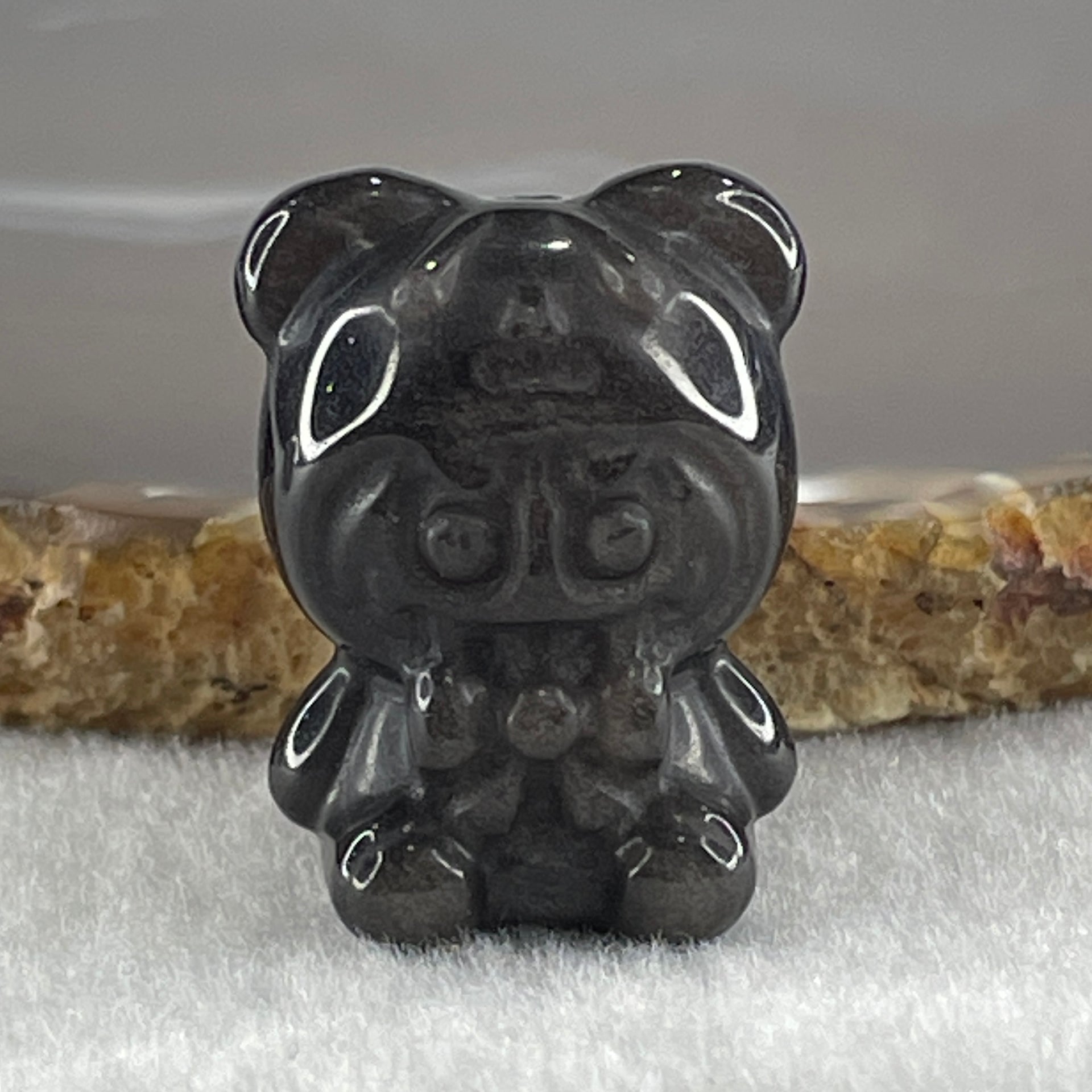 Black Obsidian Labubu Charm Display 15.77g 29.2 by 22.3 by 20.2mm - Huangs Jadeite and Jewelry Pte Ltd
