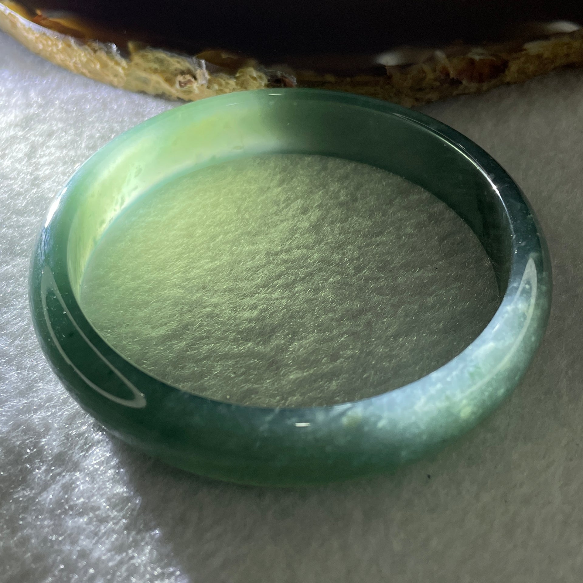 Certified Type A Semi Icy Blueish Green Jadeite Bangle 39.74g inner diameter 59.3mm 12.1 by 6.1mm (Close to Perfect) - Huangs Jadeite and Jewelry Pte Ltd