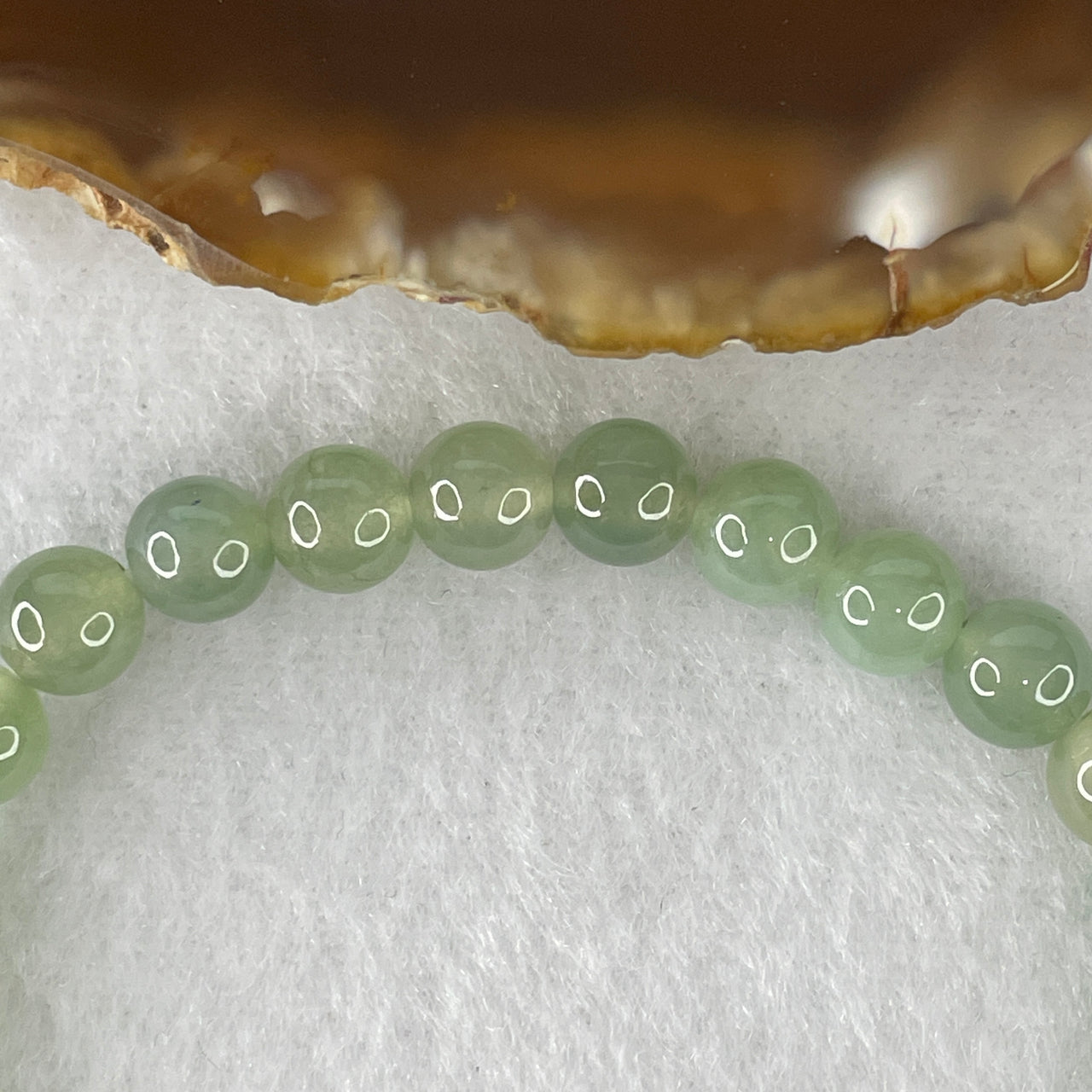 Certified Type A Semi-Icy Light Blueish-Green Jadeite Bracelet | Translucent Mid-Size Delicate Strand | 100% Natural Grade A Fei Cui Masterpiece | 28-Bead Double-Abundance Alignment (14.16g | 6.7mm | 15.5cm)
