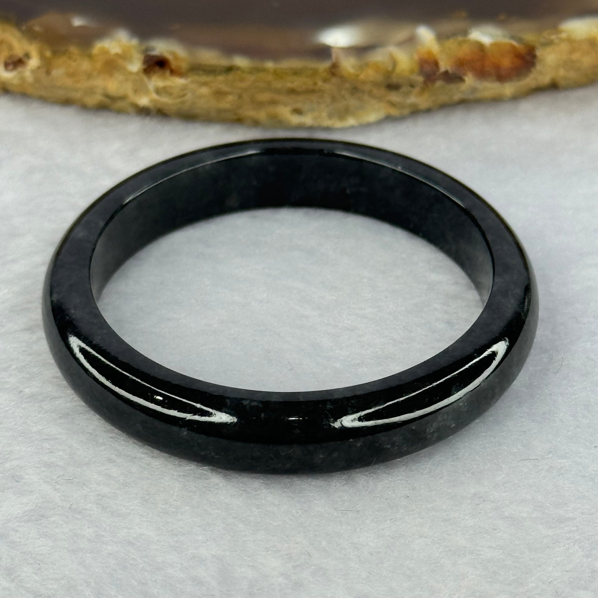 Type A Highly Translucent Black Grey Wuji Jadeite Baby Bangle 12.83g Internal Diameter 36.4mm 7.4 by 5.1mm - Huangs Jadeite and Jewelry Pte Ltd