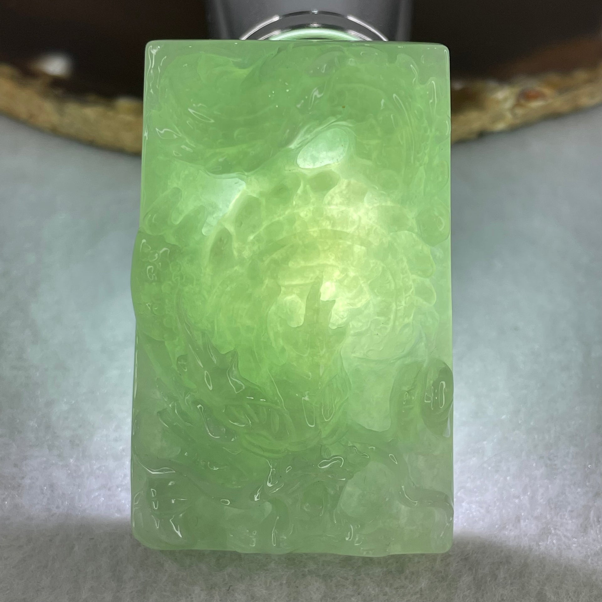 Type A Light Green Jadeite Dragon Pendant 43.35g 50.7 by 32.4 by 13.8mm - Huangs Jadeite and Jewelry Pte Ltd