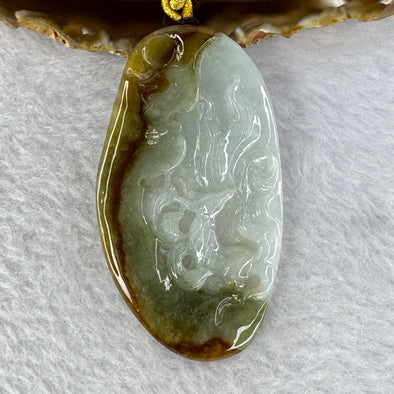 Type A Lavender Green Brown Jadeite 9 Tail Fox Pendent 43.96g 32.4 by 40.3 by 6.5 mm - Huangs Jadeite and Jewelry Pte Ltd