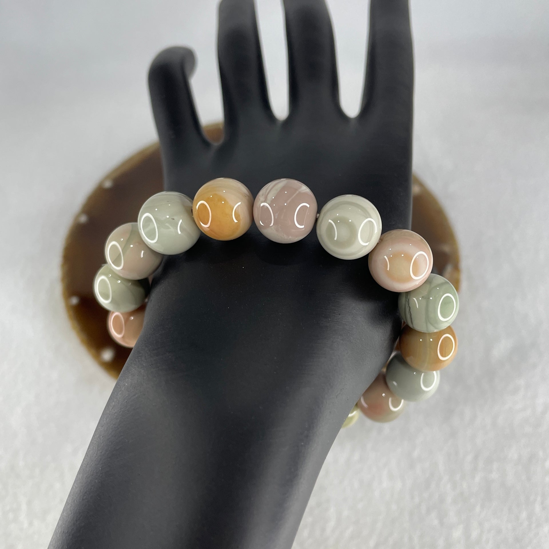 Certified Natural Alashan Agate Pastel Green Beads Bracelet 42.28g 16.5cm 12.8mm 17Beads - Huangs Jadeite and Jewelry Pte Ltd