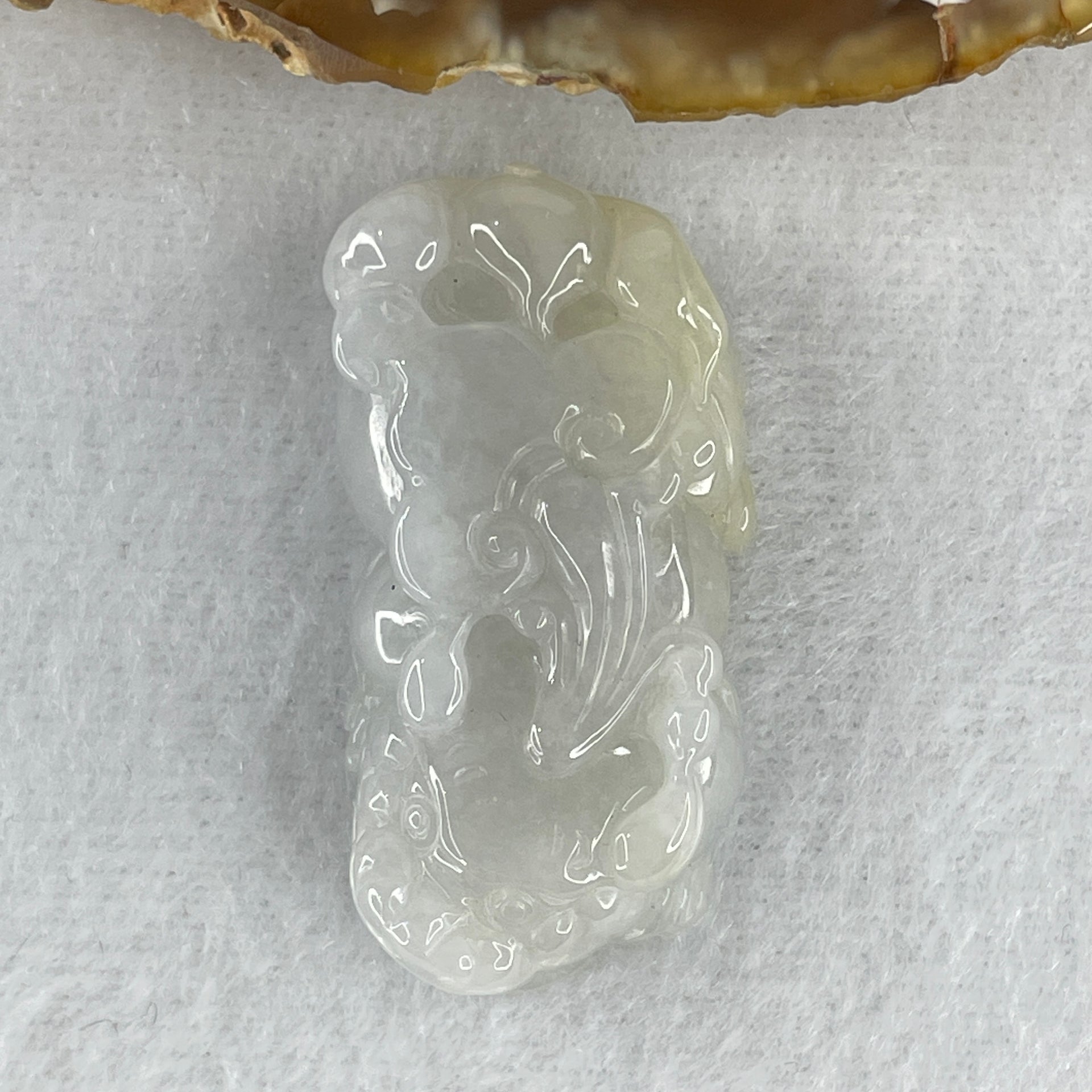 Special Natural Type A Lavender with Yellowish Spot Jadeite Male Pixiu Pendant 22.49g 40.3 by 20.8 by 12.3mm - Huangs Jadeite and Jewelry Pte Ltd