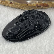 Type A Opaque to Partial Translucent Black Omphacite Jadeite Manjushri Bodhisattva Pendant Rabbit Zodiac Guardian 14.81g 51.0 by 33.8 by 7.8mm - Huangs Jadeite and Jewelry Pte Ltd
