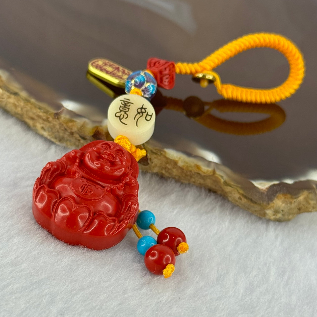 Natural Red Cinnabar Milo Buddha Charm 15.70g 24.9 by 21.4 by 10.4mm - Huangs Jadeite and Jewelry Pte Ltd